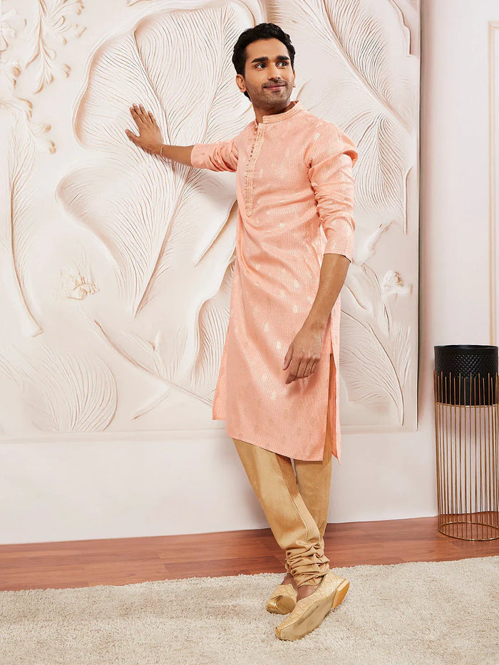 Men's Pink Silk Blend  Kurta