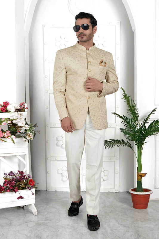 Men's Pista Green Art Silk Thread Work Jodhpuri Jacket