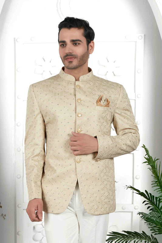 Men's Pista Green Art Silk Thread Work Jodhpuri Jacket