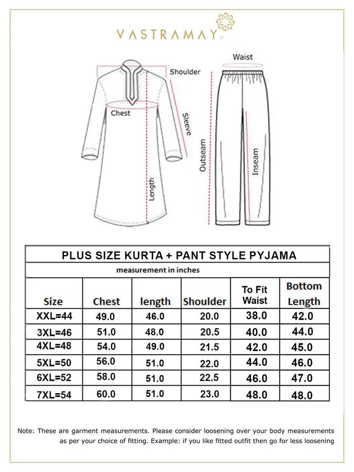 Men's Plus Size Maroon Silk Blend Kurta And Cream Pant Style Pyjama Set