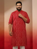Men's Plus Size Red Bandhni Kurta