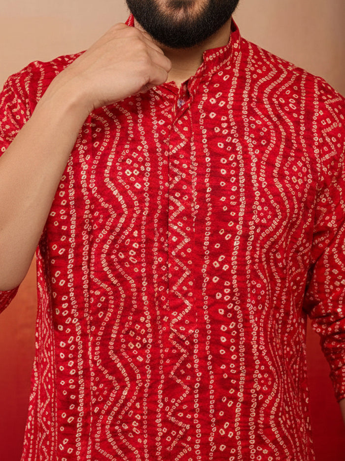 Men's Plus Size Red Bandhni Kurta