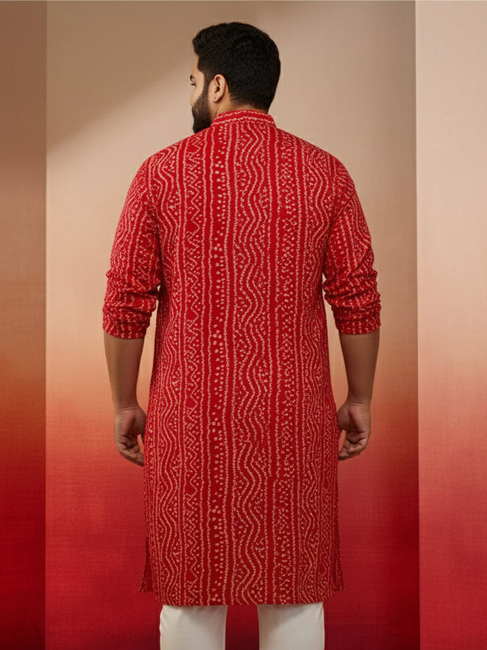 Men's Plus Size Red Bandhni Kurta