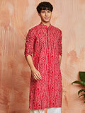 Men's Red Bandhni Rayon Kurta & Pyjama Set