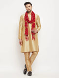 Men's Rose Gold And Maroon Silk Blend Kurta, Pyjama & Dupatta Set