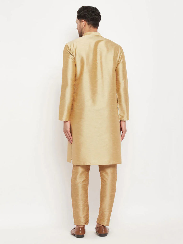 Men's Rose Gold Silk Blend Kurta And Rose Gold Pant Style Pyjama Set