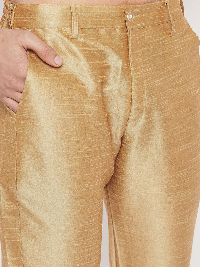 Men's Rose Gold Silk Blend Kurta And Rose Gold Pant Style Pyjama Set