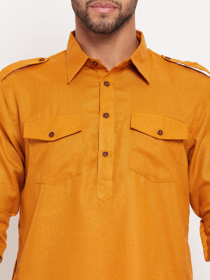 Men's Rust Pathani Suit With White Pant Set