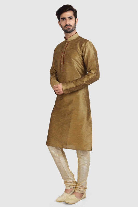 Men's Tusser Art Silk Solid Kurta Pajama Set