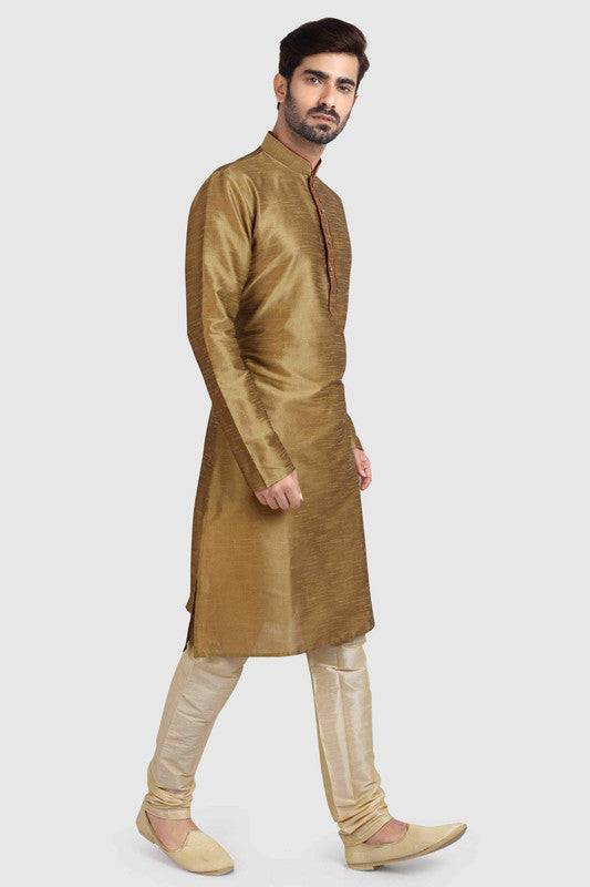 Men's Tusser Art Silk Solid Kurta Pajama Set