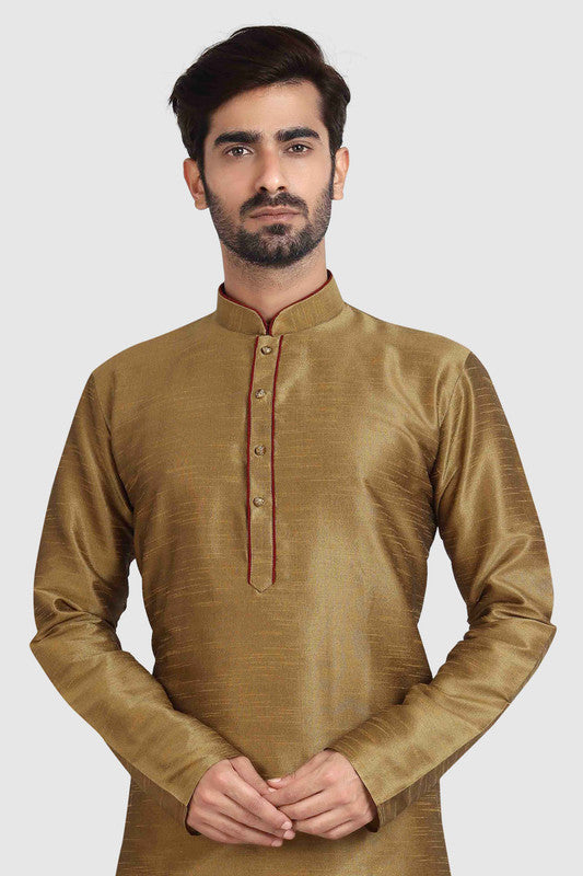 Men's Tusser Art Silk Solid Kurta Pajama Set