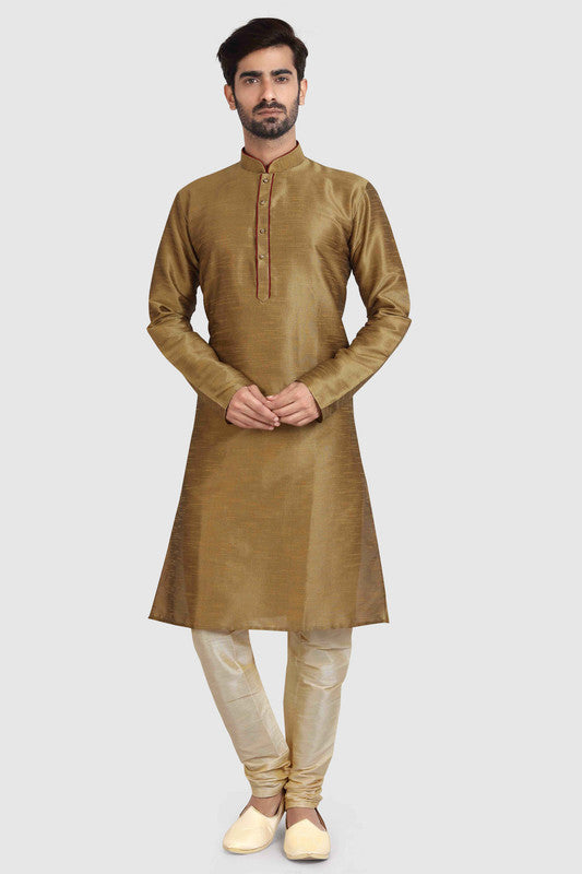 Men's Tusser Art Silk Solid Kurta Pajama Set
