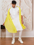 Men's White Cotton  Kurta,Pyjama And Dupatta Set
