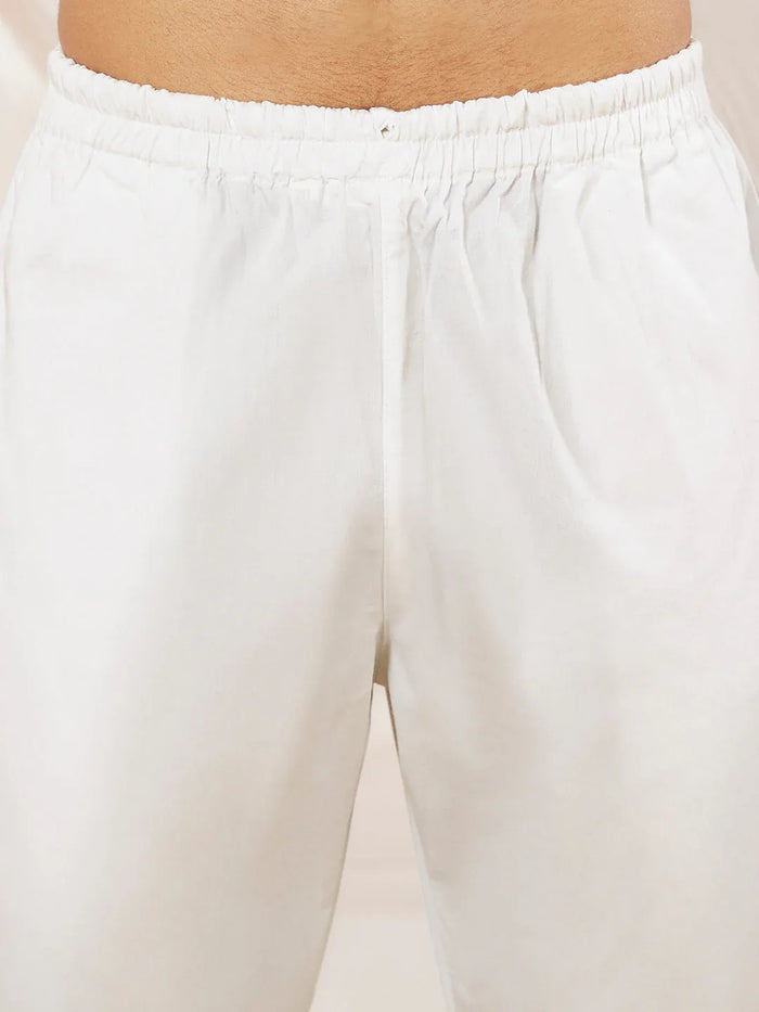 Men's White Cotton  Kurta,Pyjama And Dupatta Set