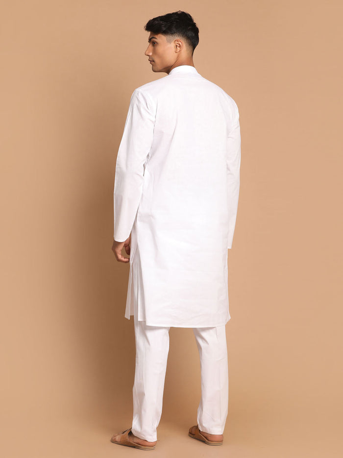 Men's White Kurta And Pajama Set With Islamic Prayer Cap
