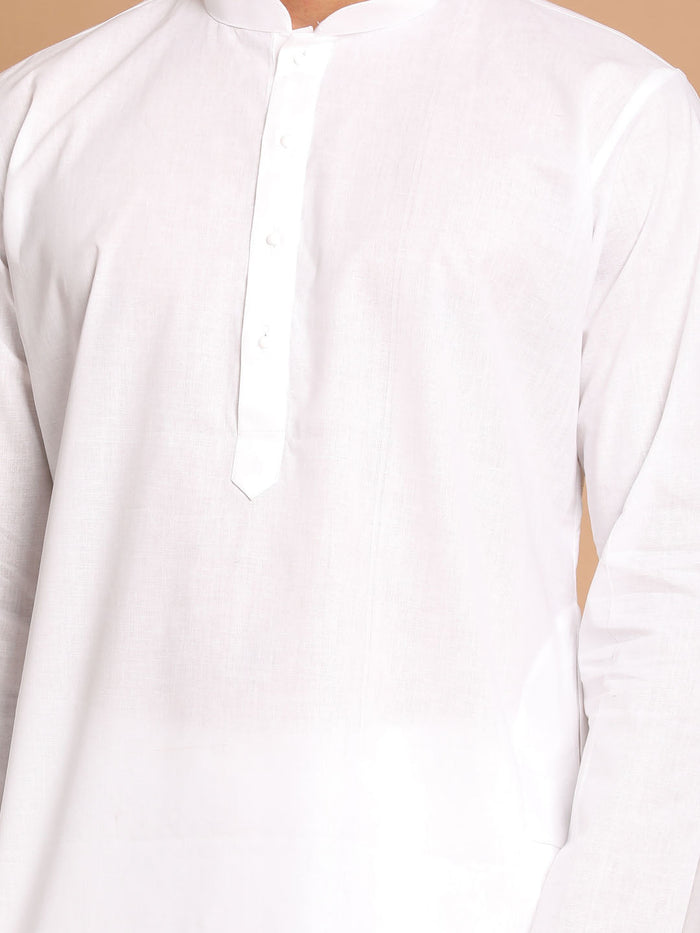 Men's White Kurta And Pajama Set With Islamic Prayer Cap