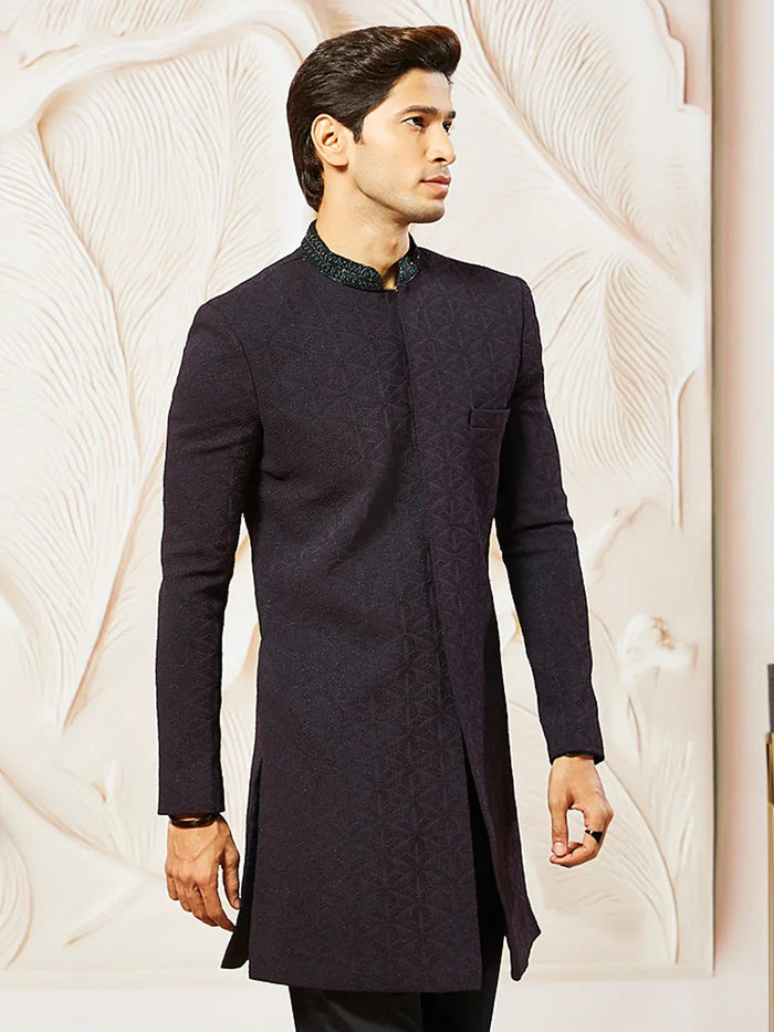 Men's Wine  Silk Blend Indo Western