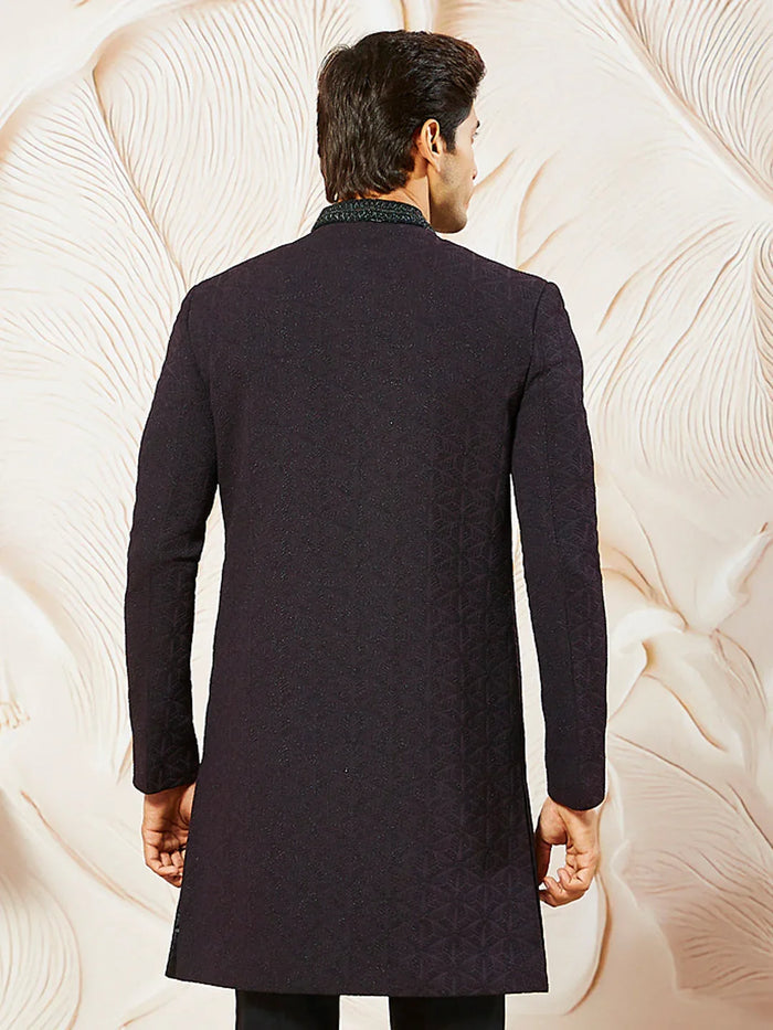 Men's Wine  Silk Blend Indo Western