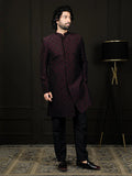 Men's Wine Silk Blend Sherwani Set