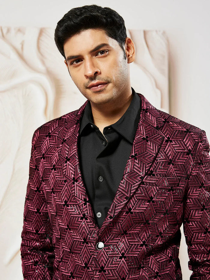 Men's Wine Velvet Blazer