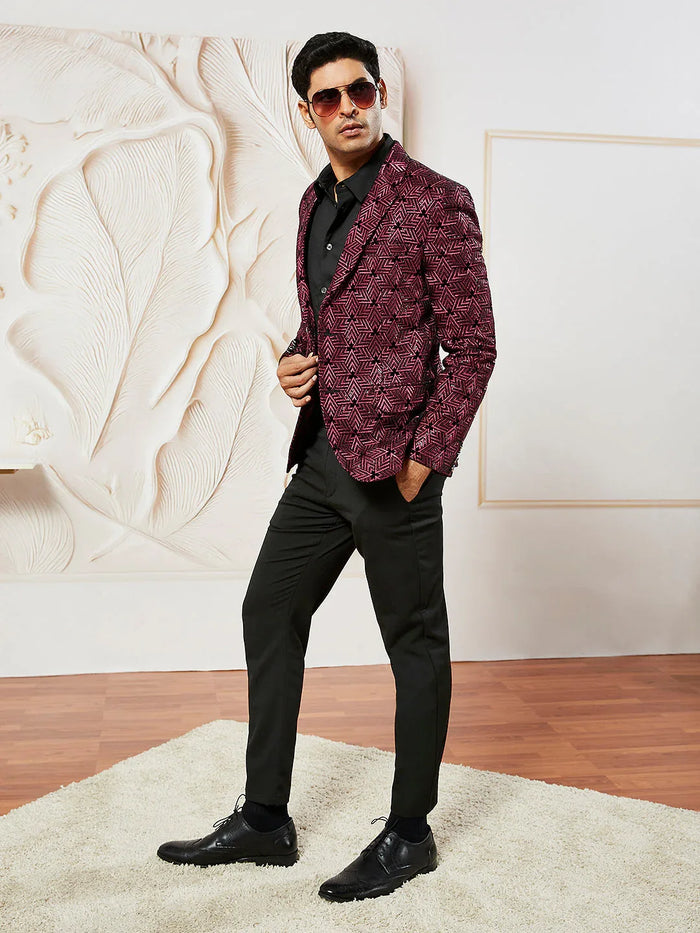 Men's Wine Velvet Blazer