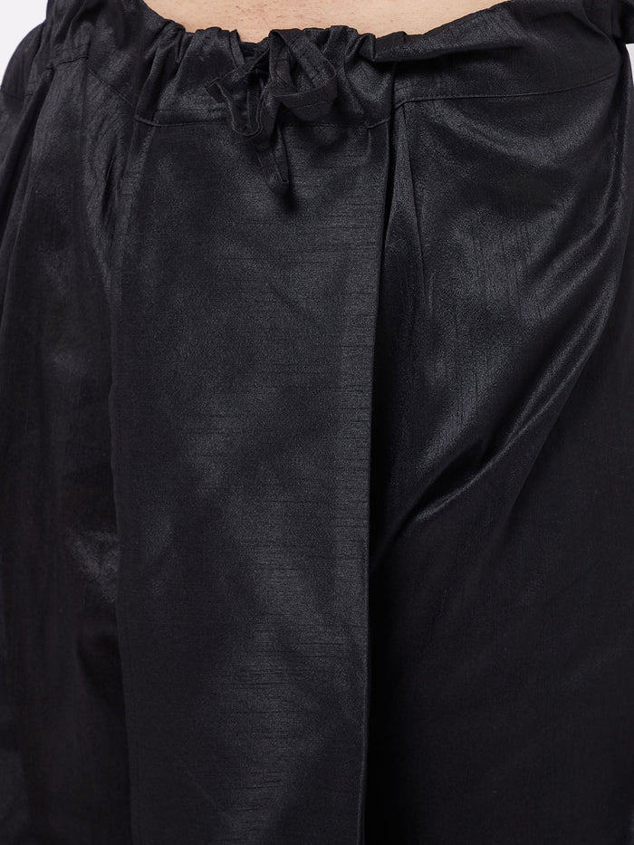 Men's Yellow And Black Silk Blend Kurta And Dhoti Set
