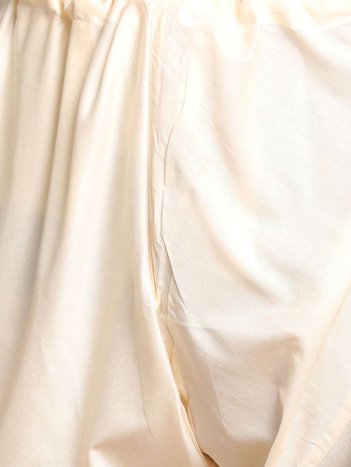 Men's Yellow And Cream Solid Kurta With Pyjama Set