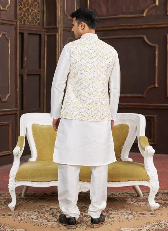 Men's Yellow Art Silk Digital Print Jacket Set