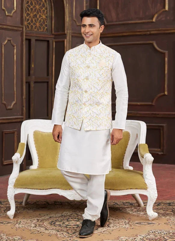 Men's Yellow Art Silk Digital Print Jacket Set