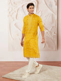 Men's Yellow Embroidered Fendi Silk Kurta Pyjama Set