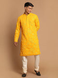 Men's Yellow Embroidered Kurta Pyjama Set