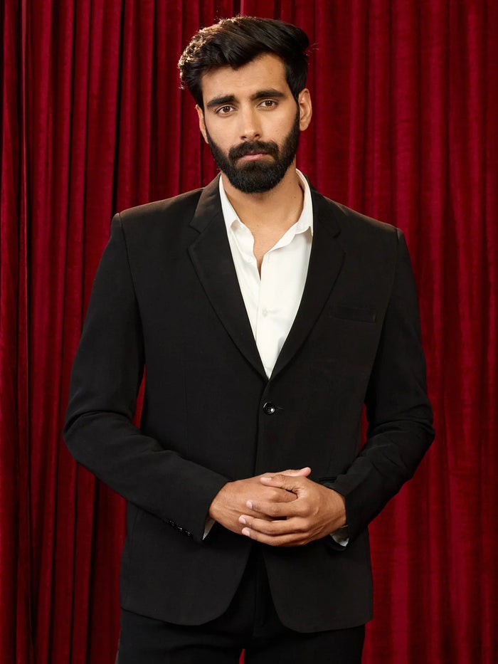 Men's's Black Solid Lachka Imported Suiting Blazer