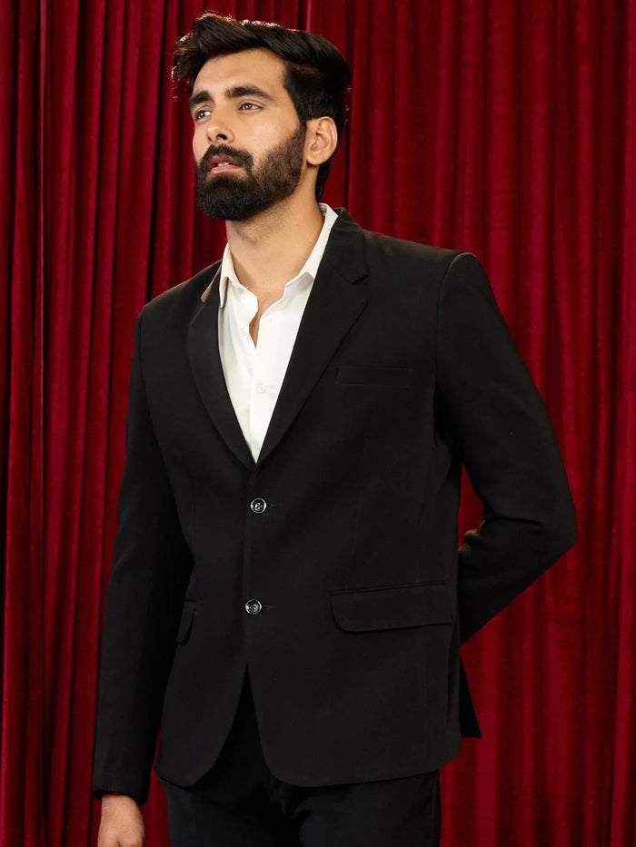Men's's Black Solid Lachka Imported Suiting Blazer