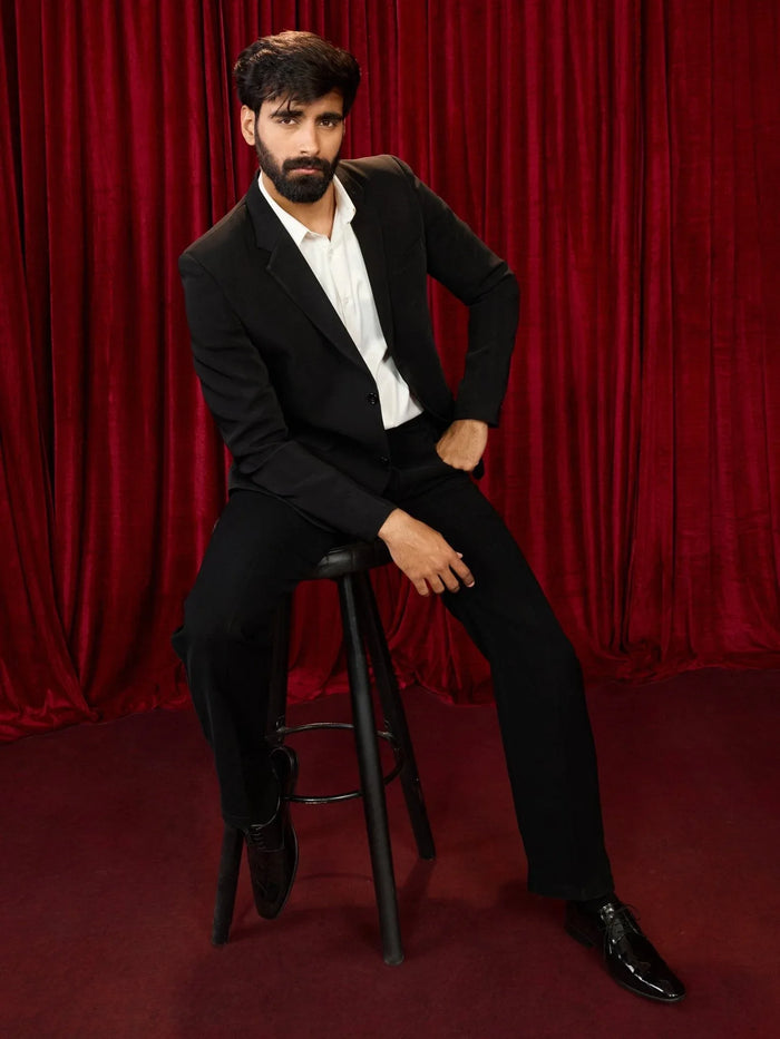 Men's's Black Solid Lachka Imported Suiting Blazer