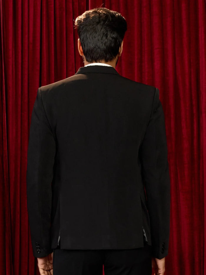 Men's's Black Solid Lachka Imported Suiting Blazer
