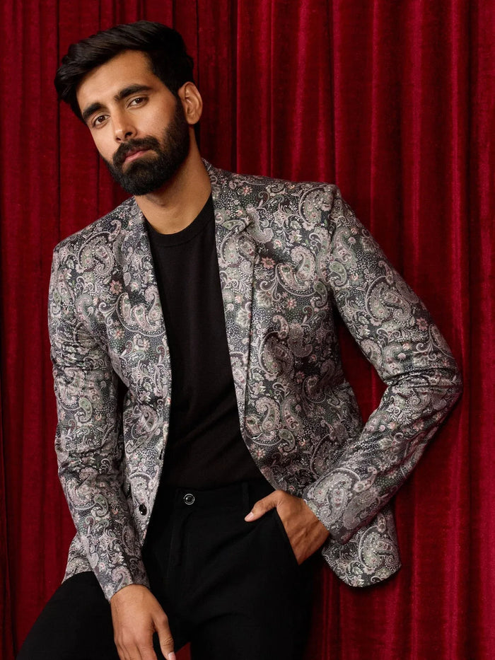 Men's's Green Velvet Digital Print Blazer