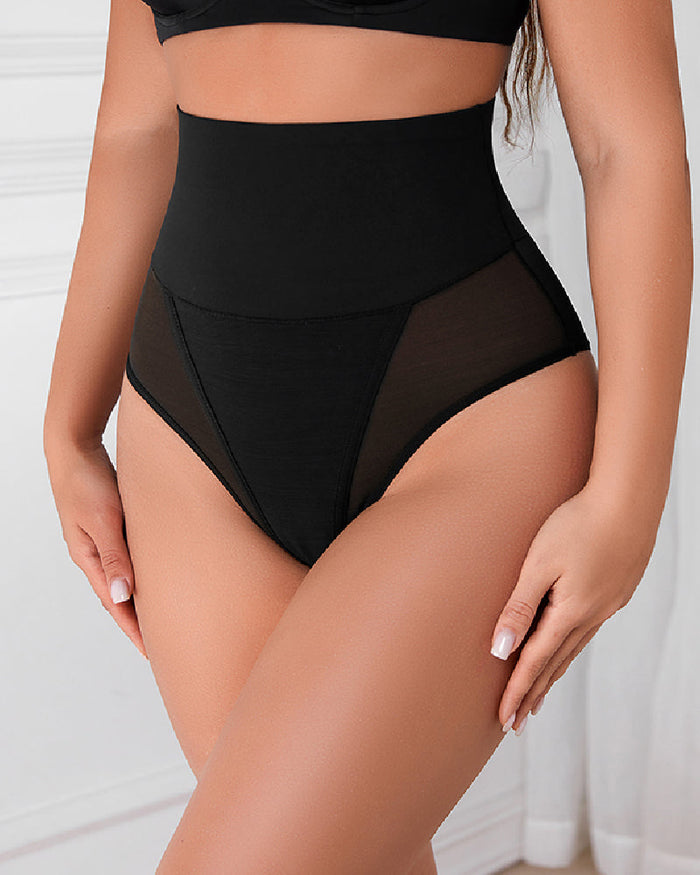 Mesh Waist Cincher Shaping Panties Pure Cotton Crotch Antibacterial Thong  - By Qivii