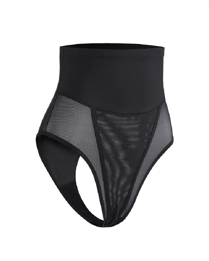 Mesh Waist Cincher Shaping Panties Pure Cotton Crotch Antibacterial Thong  - By Qivii