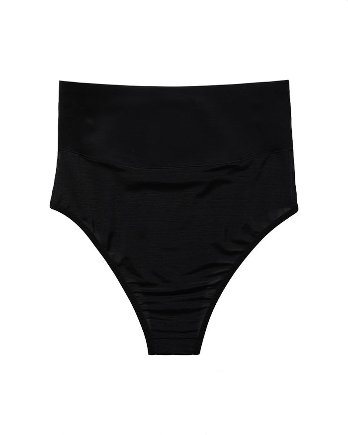 Mesh Waist Cincher Shaping Panties Pure Cotton Crotch Antibacterial Thong  - By Qivii