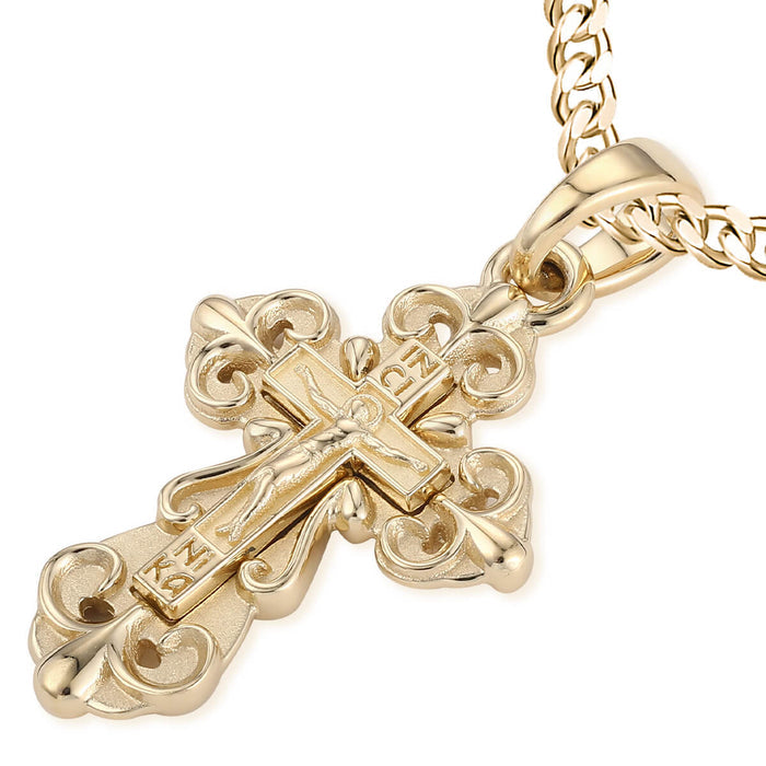 Micro Floral Style Greek Crucifix