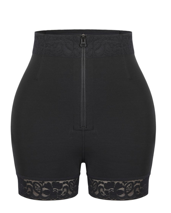 Mid Waist Tummy Control Front Zipper High Compression Butt Lifter Shaper Fajas Shorts - By Qivii