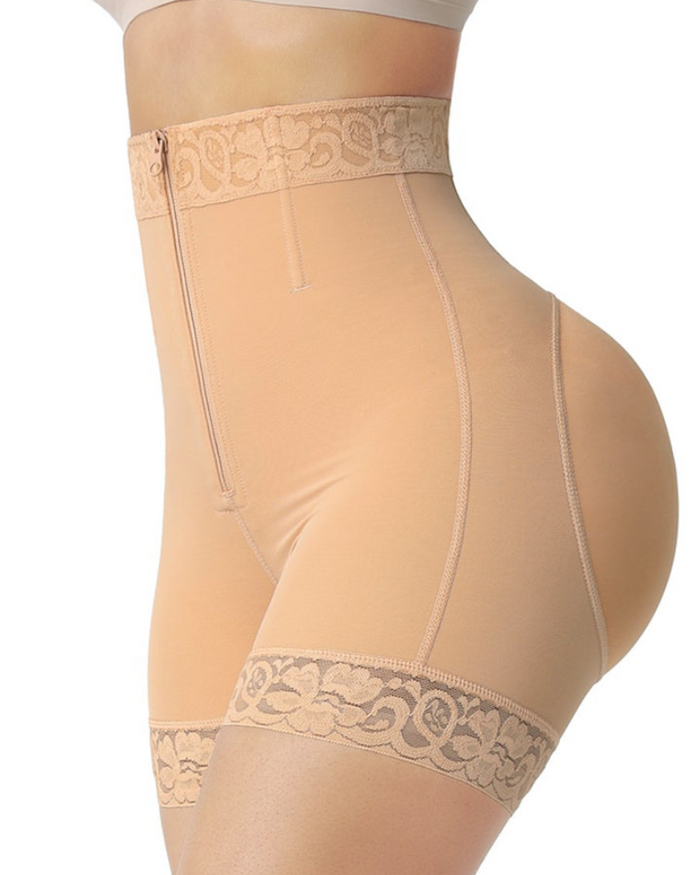 Mid Waist Tummy Control Front Zipper High Compression Butt Lifter Shaper Fajas Shorts - By Qivii
