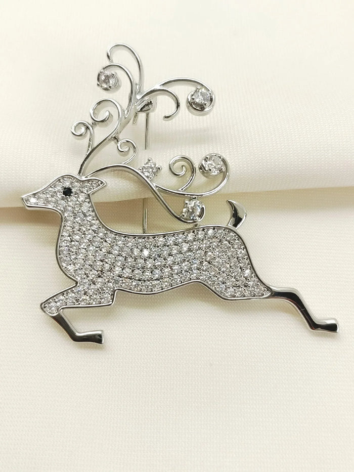 Mini Silver Reindeer Brooch