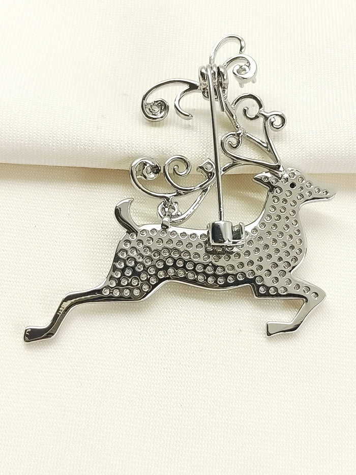 Mini Silver Reindeer Brooch