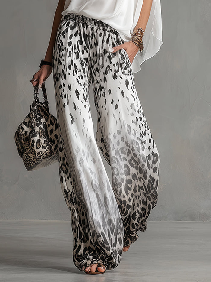 Modern And Stylish White Leopard Print Chiffon Pants  - By Qivii