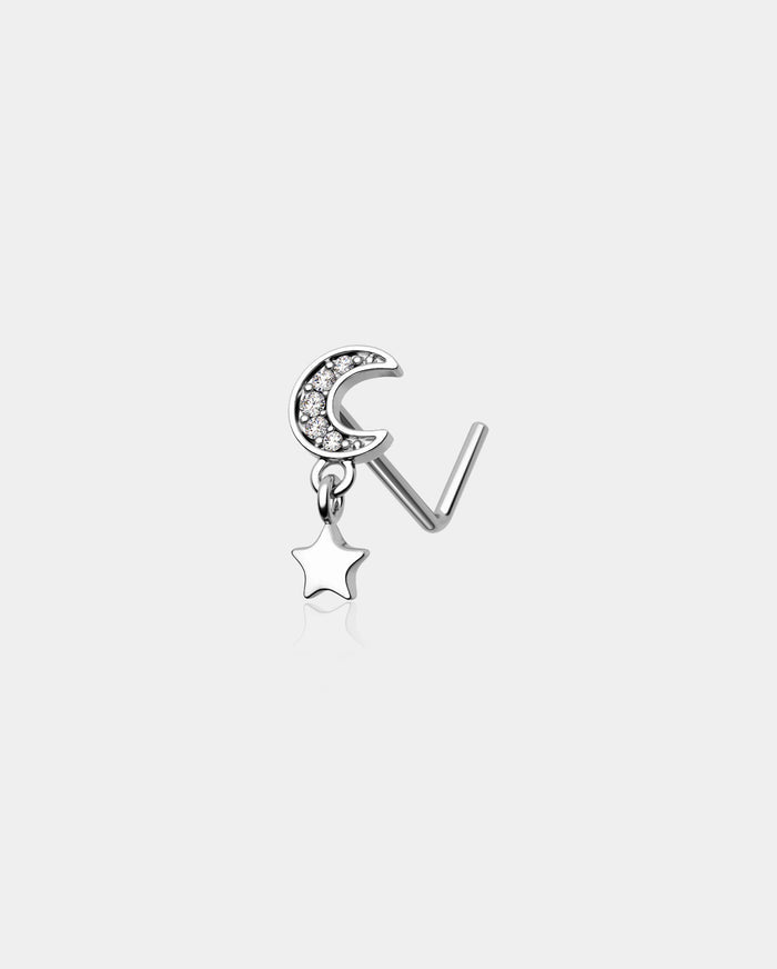 Moon & Star L Shaped Nose Stud