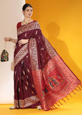 Mulberry Purple Kalamkari Woven Handloom Raw Silk Saree - qivii