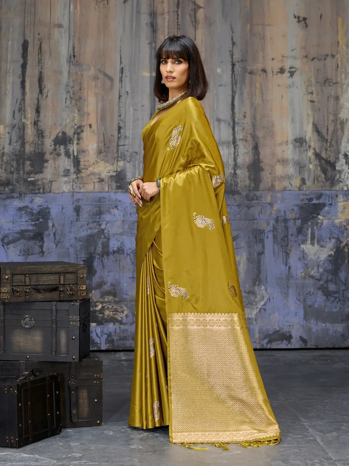 Mustard Gold Zari Weaving Saree