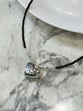 N1276 Natural Stone Crushed Silver Heart Necklace