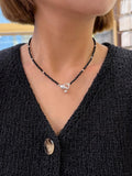N1310 Black Agate Pebble Front Clasp Necklace
